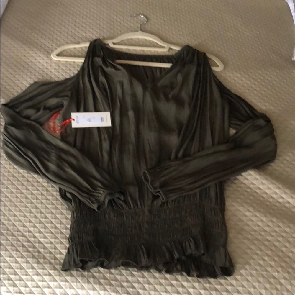 Olive green peekaboos silk blouse